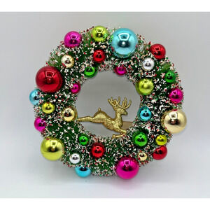 Bethany Lowe Kitschmas Bottle Brush Wreath with Deer 9.75" Out of Stock Unique